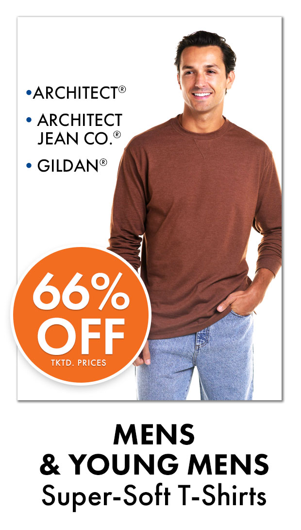 66% Off Tktd Price. Mens & Young Mens Super-Soft T-Shirts. ARCHITECT, ARCHITECT JEAN CO., GILDAN
