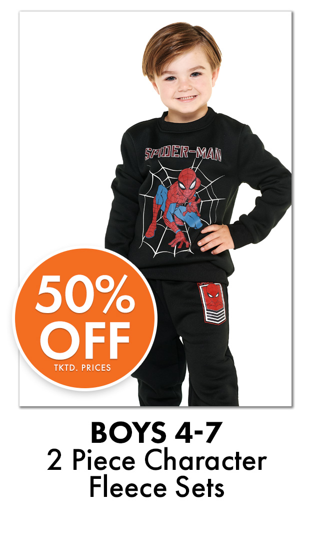 50% Off Tktd Prices. Boys 4-7 2 Piece Character Fleece Sets